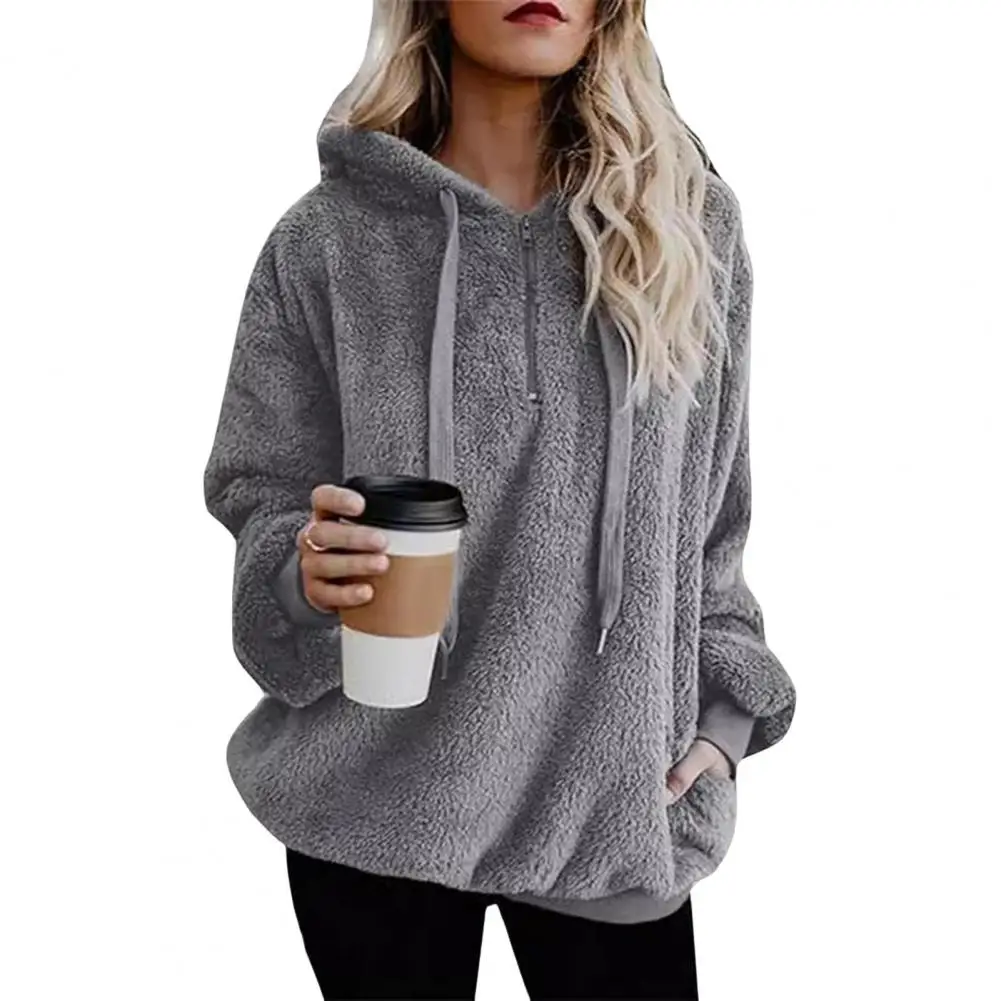 Women\'s Fuzzy Sherpa Sweatshirt Fluffy Pullover Hoodie Casual Loose Fleece Jumper For Daily Wear Outdoor Activities