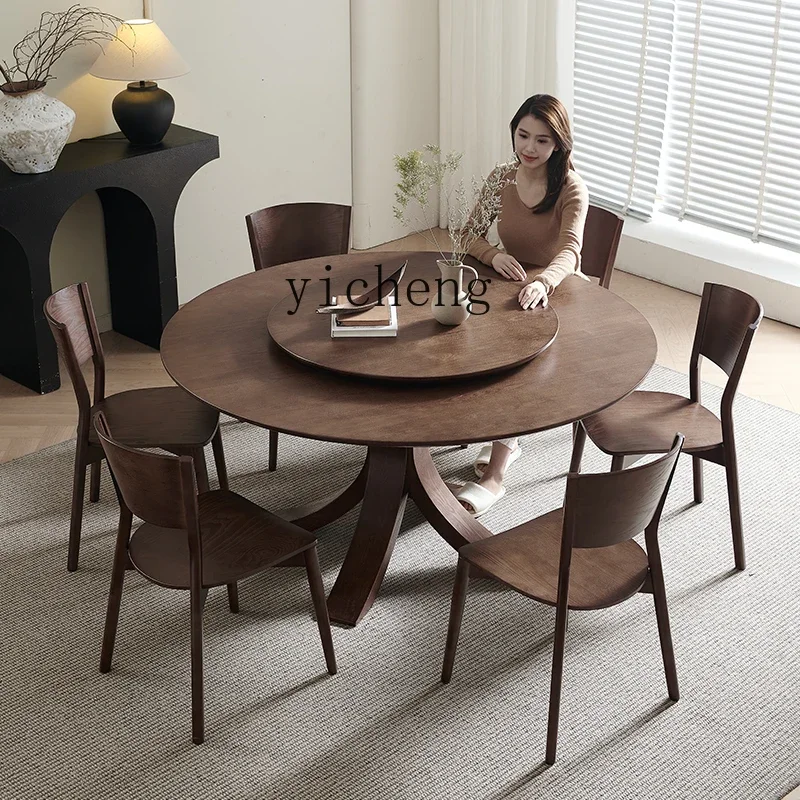 D24 Solid Wood Round Table Household Small Apartment Dining Table With Turntable Ash Wood High-end