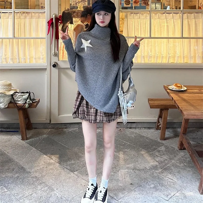 

South Oil 2025 Новый вязаный свитер High Ne неправильной формы, женский осенне-зимний нечеткий длинный свек стандартного кроя, топ Crew Ne