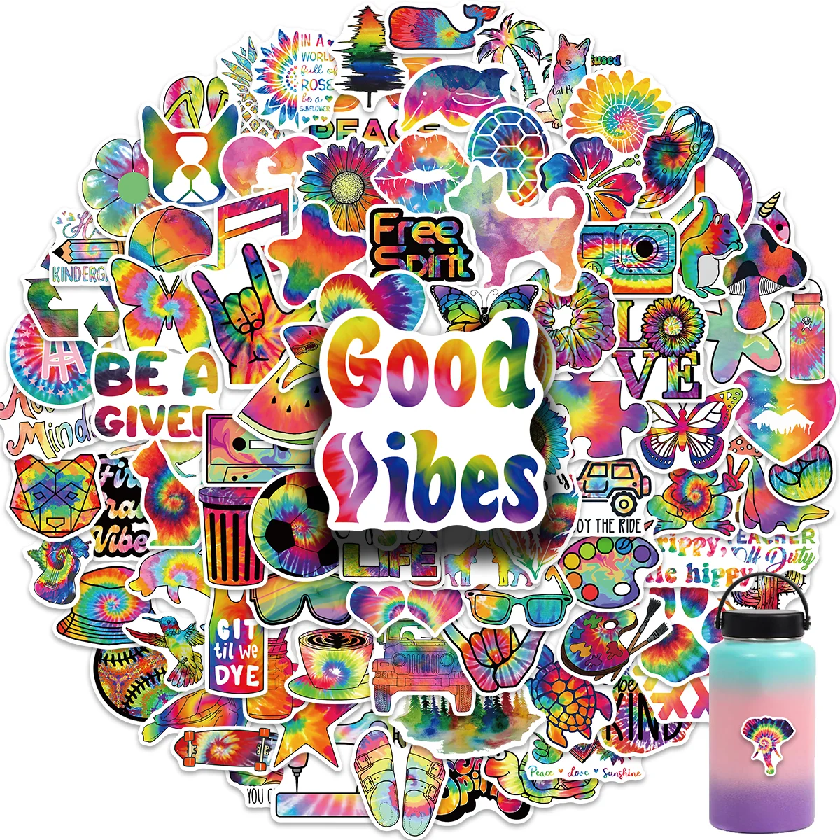 

50/100PCS Hippie Trippy Rainbow Psychedelic Graffiti Stickers Decals for Water Bottle Laptop Skateboard Scrapbook Kids Toy