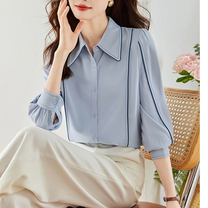 

Fashion Women Shirts Office Lady Workwear Spring Autumn Long Sleeve Chiffon Blouse Female Elegan Tops