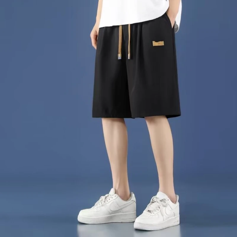 Men's Summer Shorts Sports Shorts Casual Pants Sportswear Menswear Quick-drying Thin Running Ice Silk Summer Lanyard Solid