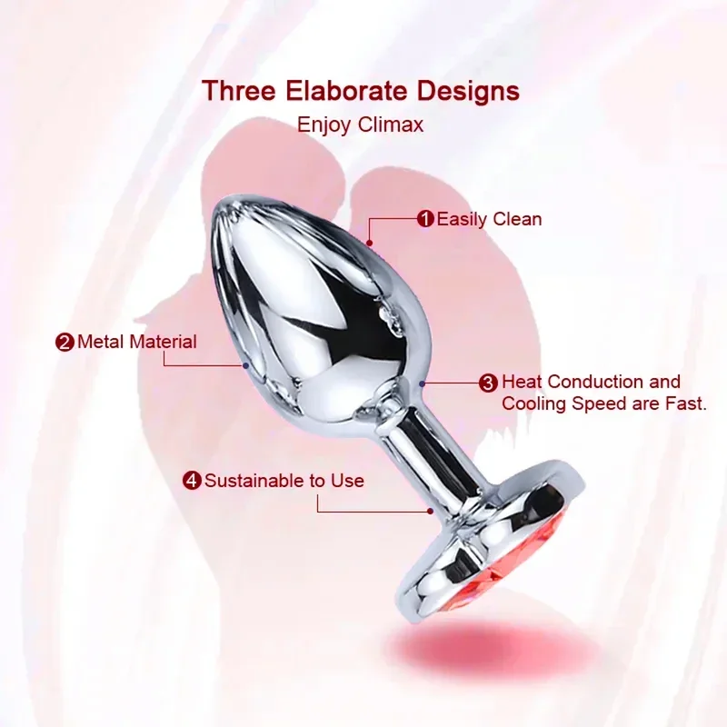 3 Sizes Anal Plug Heart Stainless Steel Crystal Anal Plugs Removable Butt Plug Stimulator Anal Sex Toys Prostate Massager Dildo