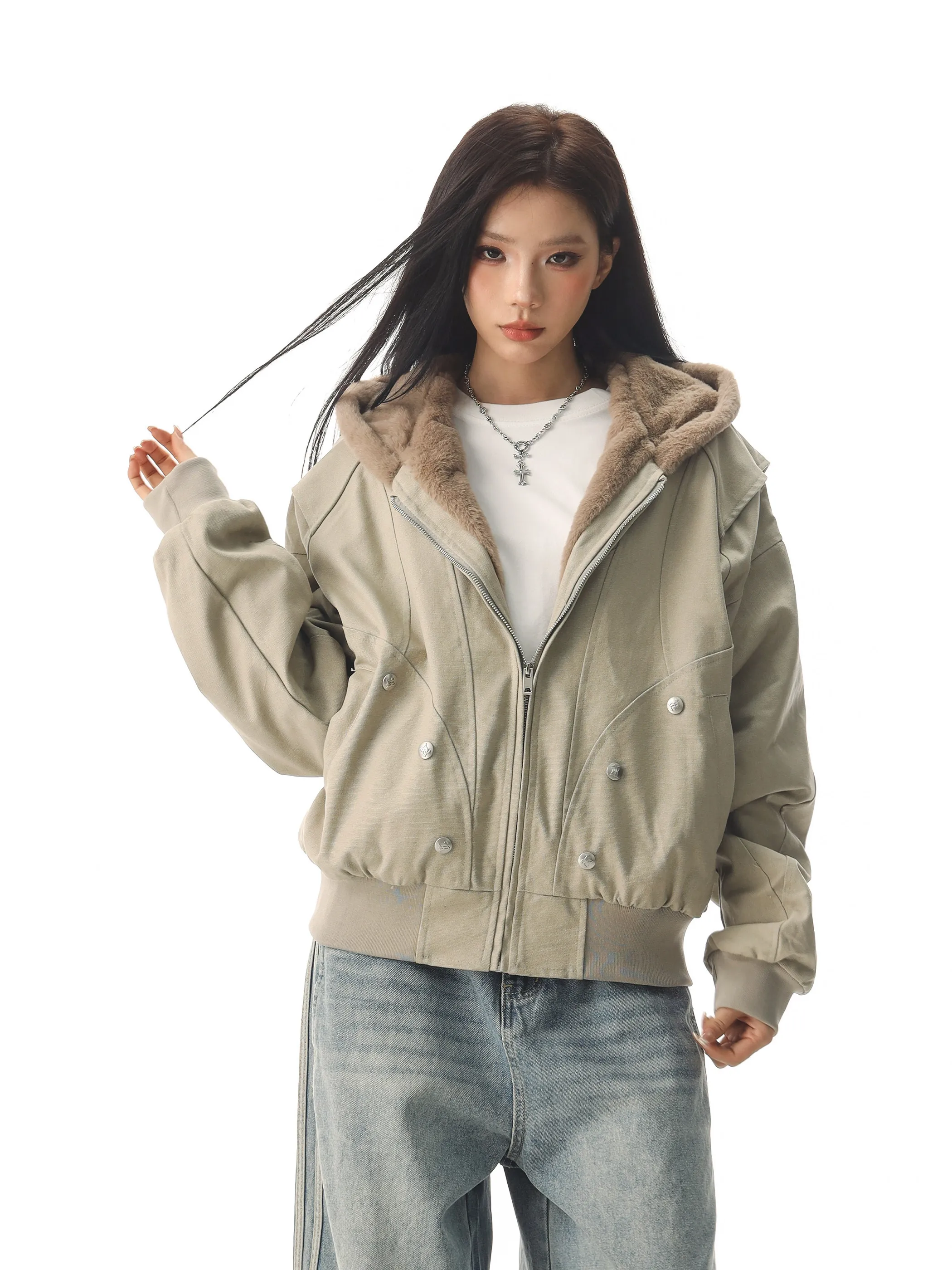 

Ретро американское пальто с капюшоном на подкладке, хлопковая рабочая одежда, зимнее пальто Thiened ex, молодежное теплое длинное све, на молнии