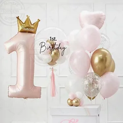 31PCS Pink Blue Heart Foil Balloons Set Boy or Girl First Birthday Decoration Gold Confetti Latex Balloon Party Decor Background