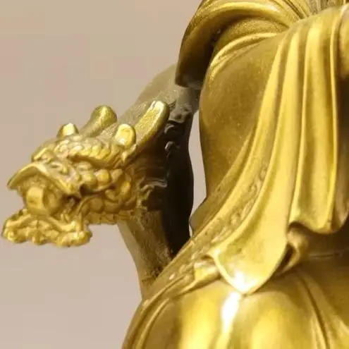 Old Brass Mazu Goddess Dragon Throne Mazu Sitting statue Haihe Immortal Study screen Amass wealth Ornaments