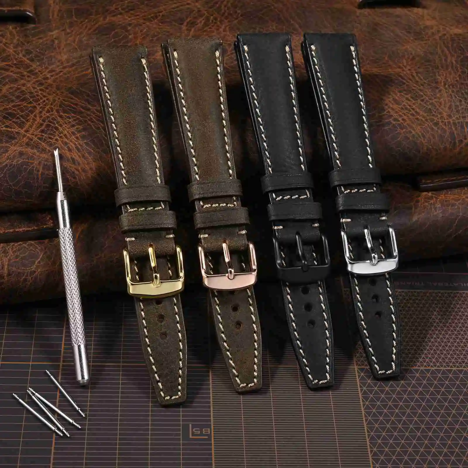 WOCCI Italian Leather Watch Straps 18mm 20mm 22mm Luxurious Vintage Watchbands  Black Brown Replacement Bracelet for Men