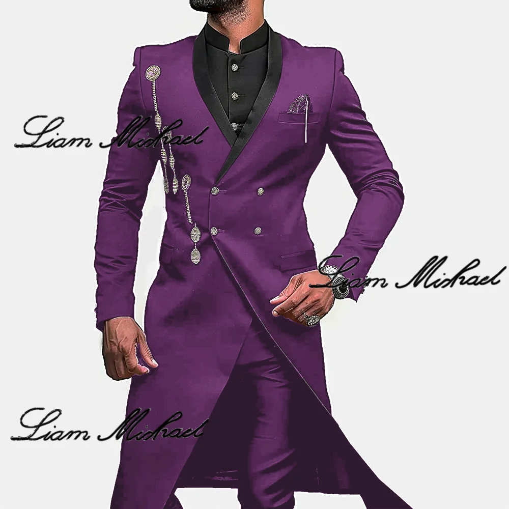 Indian Style Men's Suit 2 Piece Long Jacket Pants Wedding Groom Tuxedo Formal Party Dress Elegant Men's Suit Cusome