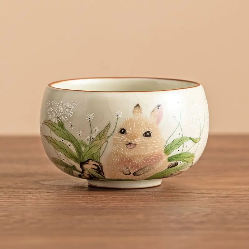 

Rabbit Ru Kiln Arhat Cup Ceramic Tea Cup Tea Set