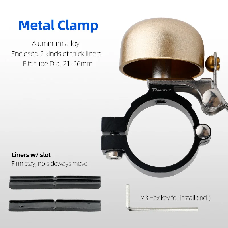 Deemount 클래식 사이클 황동 벨, 왼손 오른손 사용 자전거 핸들 바 마운트, 양극산화 35mm 링, 하이 피치, 선명한 소음 경고