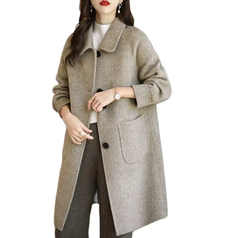 

Women Woolen Coat Nice New Autumn Winter Thickening Wool Overcoat Female Mid-length Fashion Woolen Windbreaker Coats 4XL