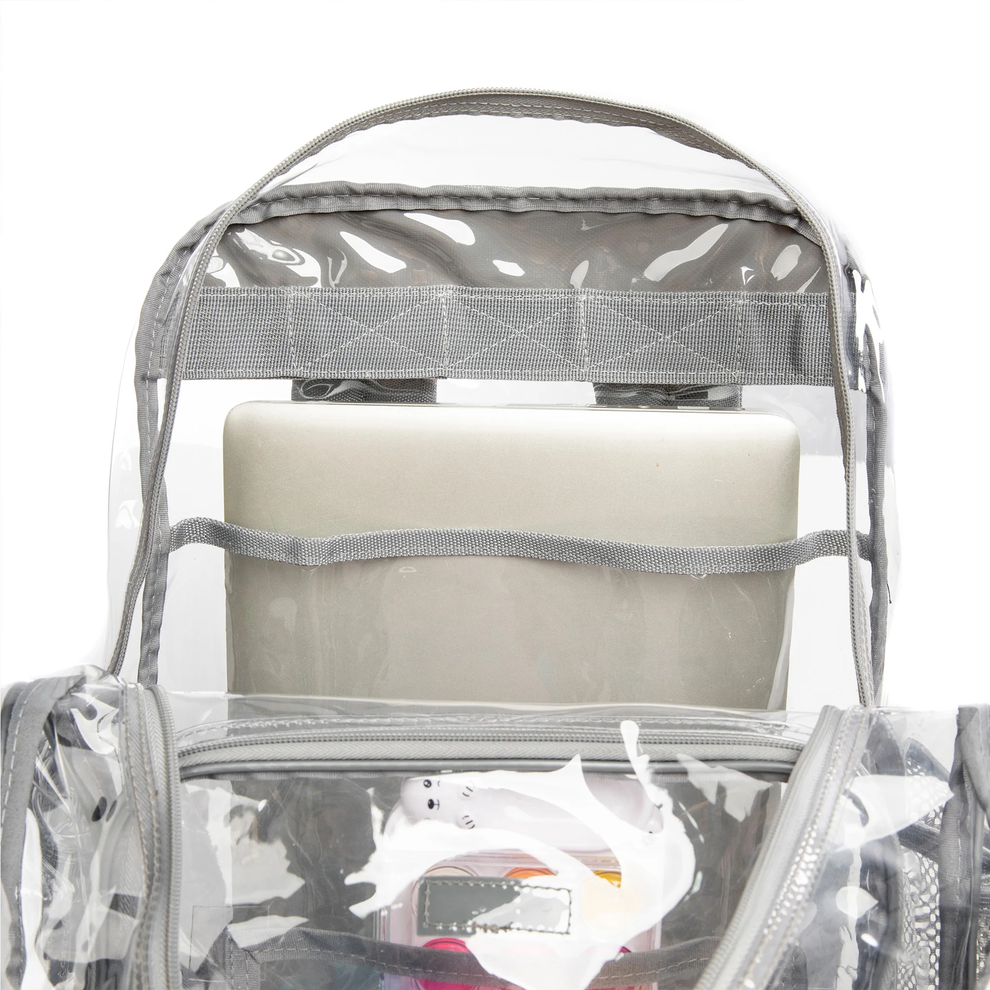 Clear Backpack for Women and Men, Transparent Bookbag, See Through PVC School Bag, Heavy Duty, Gray, L, XL