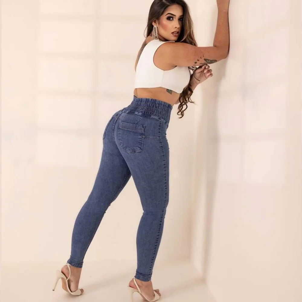 2023 New High Quality High Stretch Jeans Female Skinny High Waist Peach Hip Pencil Pants Europe and The United States Sexy Style