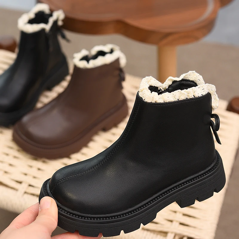 

Girls' short boots, genuine leather, children's princess boots, 2025 autumn and winter new item, baby girls' leather boots, chil