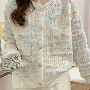 여성용 포켓 니트 가디건, 한국 가을 겨울 단추 업 루즈 카디건 스웨터, 한국 스타일 긴팔 니트웨어 