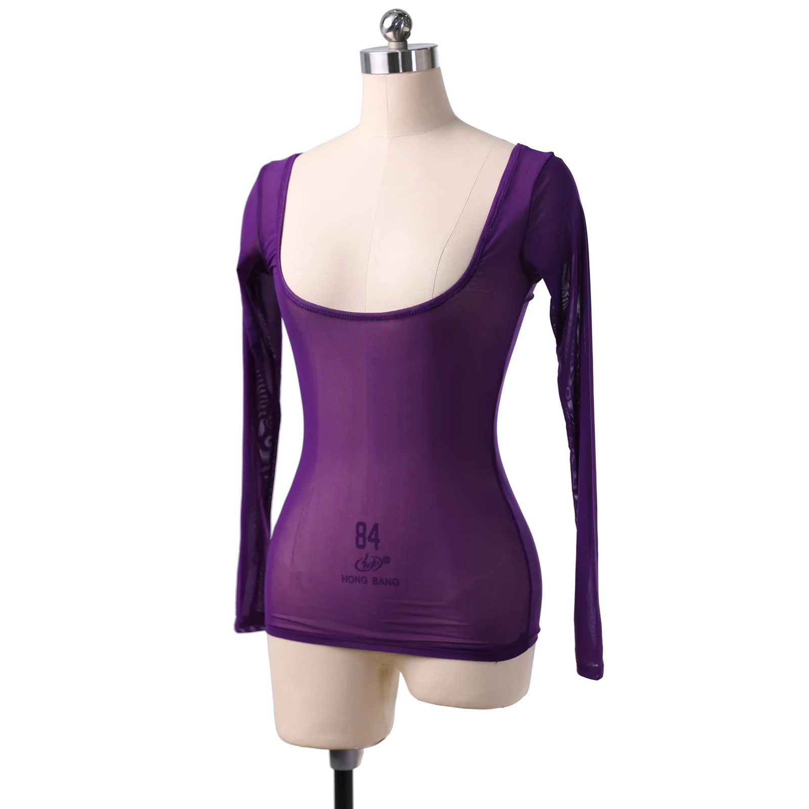 Water yarn breast support long-sleeved belly dance slim-fitting and thin bottoming shirt sexy clothing