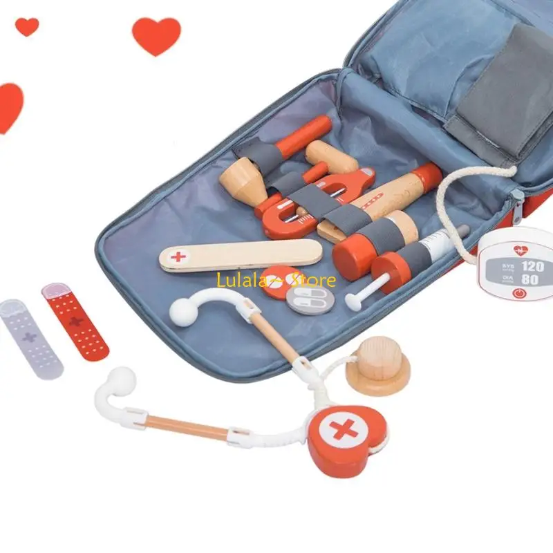 مجموعة لعب الطبيب الخشبية Y4QA للأطفال الصغار التي تتظاهر بمعدات المستشفيات وأنشطة لعب الأدوار التعليمية