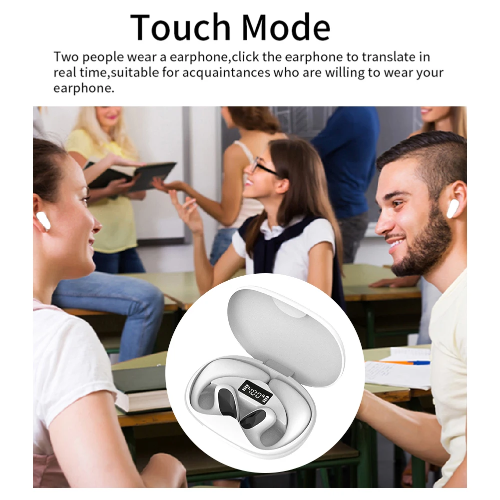 Earbud translasi BT nirkabel, headphone penerjemah dua arah waktu nyata 144 bahasa untuk perjalanan dan bisnis