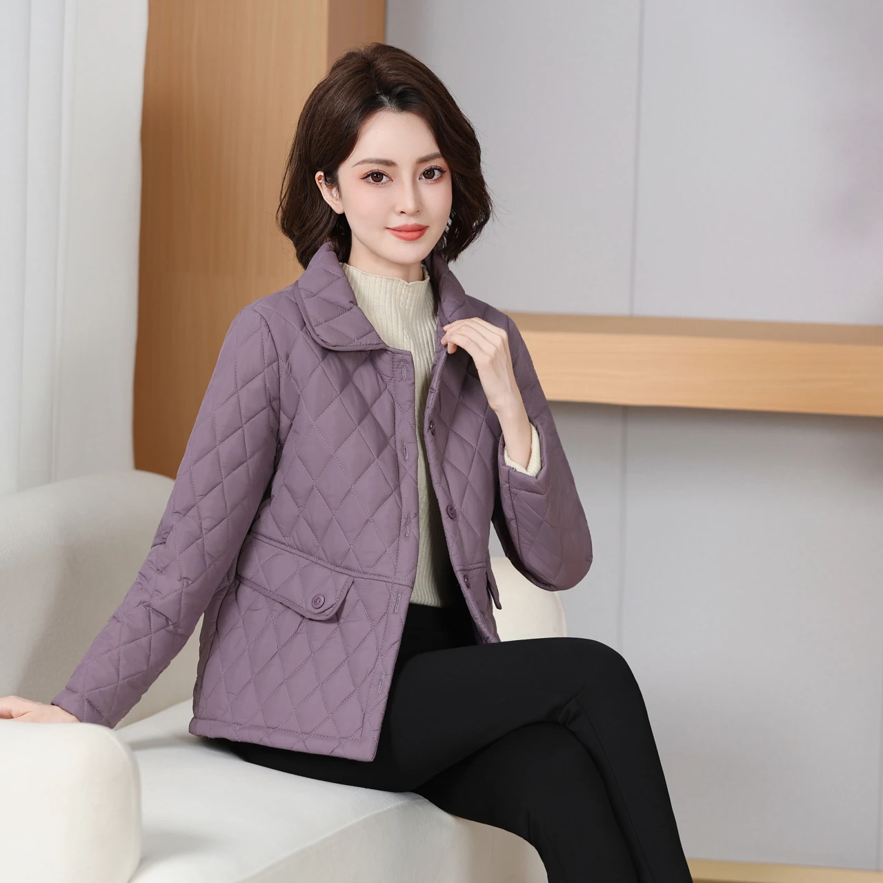 

Autumn Winter Ladies Thin light Parkas Outwear Mom's Outfit Fashion Down Cotton Coat Female Large Size Puffer short Jacket