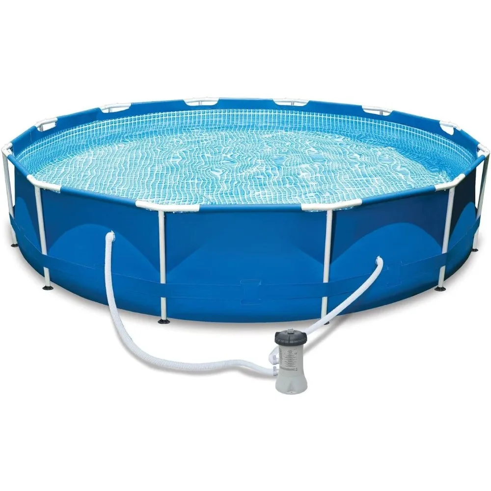 

12ft x 30in Metal Frame Above Ground Round Family Swimming Pool Set & Pump