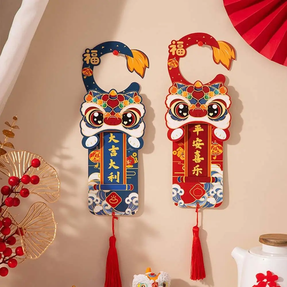 1 par tradicional 2025 serpiente año manija de puerta colgante bendición de papel manija de puerta china decoración hecha a mano con campana