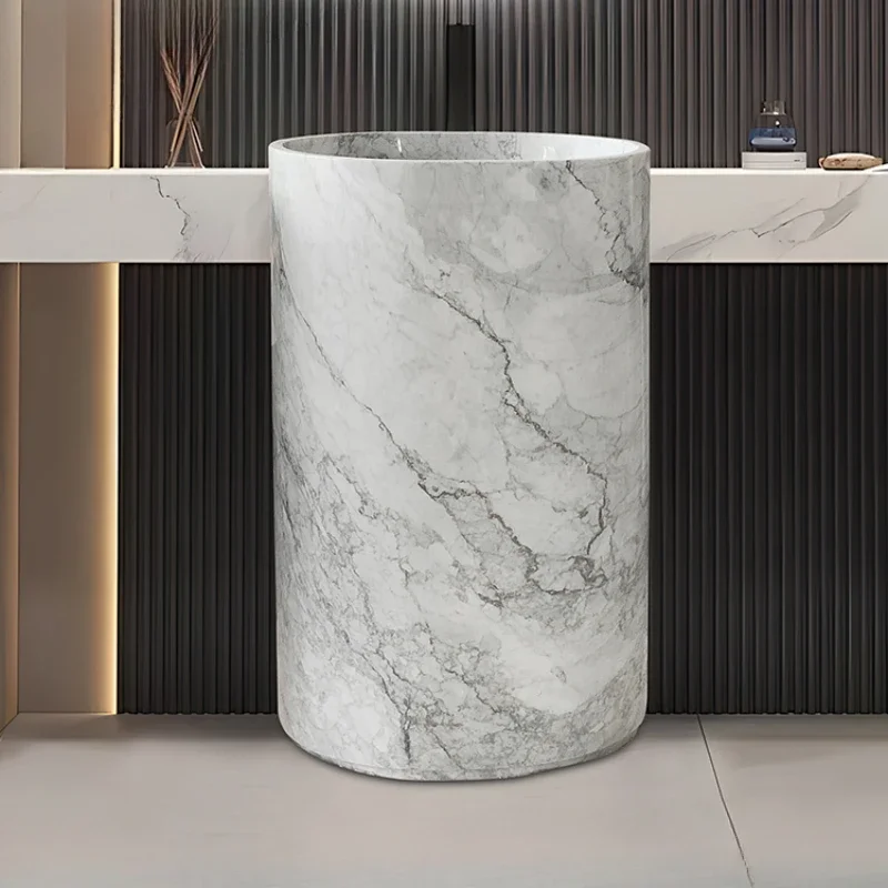 Natural marble light luxury integrated column basin, bathroom floor-to-ceiling wash basin