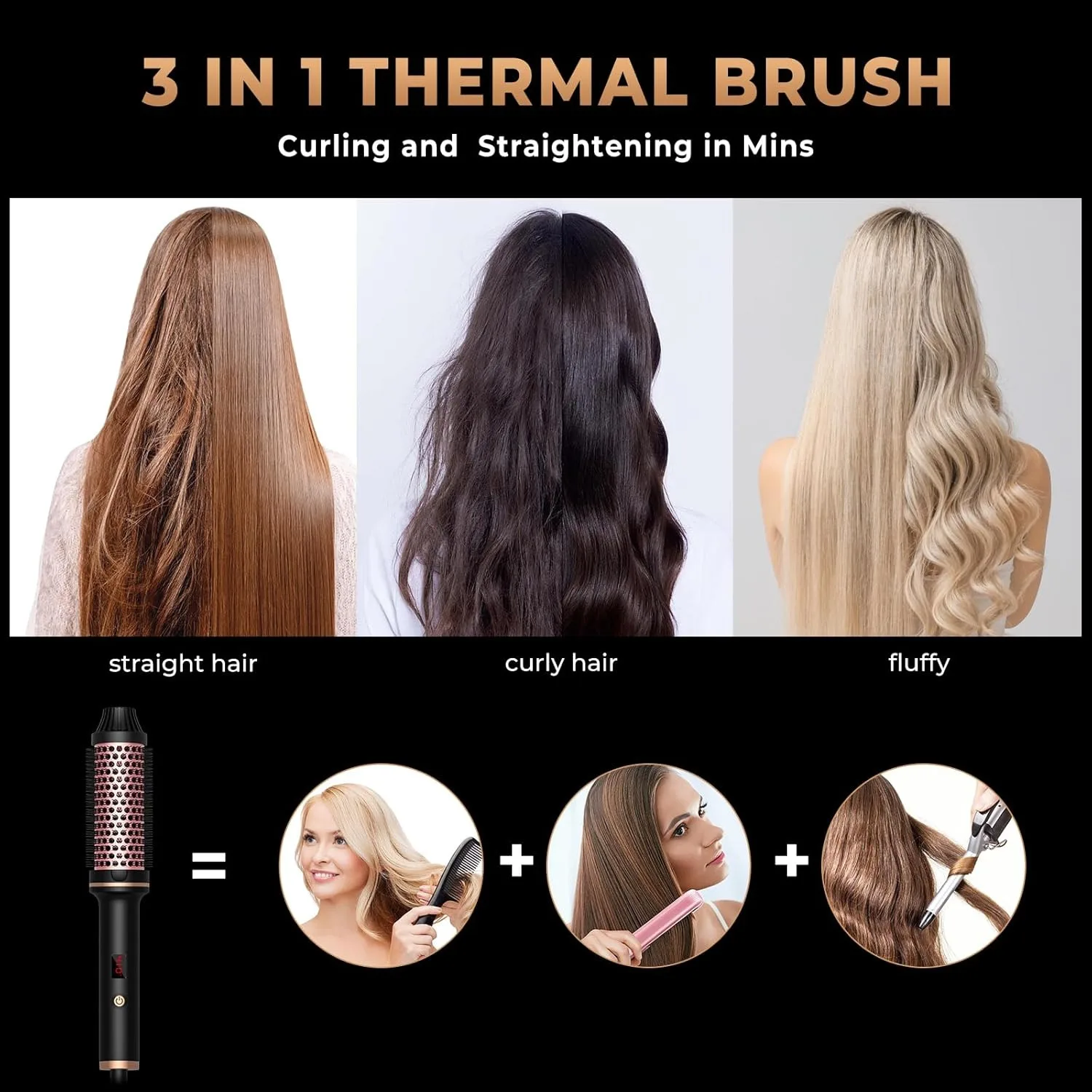 3In1 Dual PTC Fast Heating 210°C Ceramic Hair Curler Comb 32/38mm Fluffy Curling Wand Hot Brush Travel Curling Iron Straightener