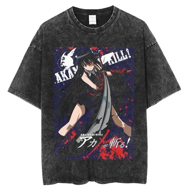 

Wholesale Akame Ga Kill Oversized Washed T Shirts Anime Men TShirt Print Clothes Kawaii Graphic Streetwear T Shirt Harajuku Tops