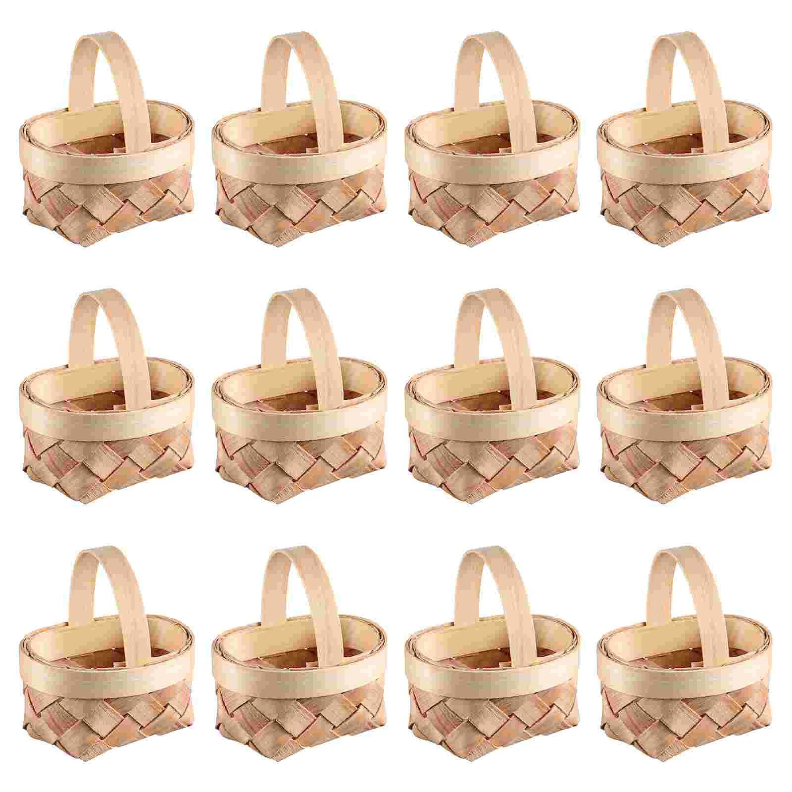 12 Pcs Hamper Woven Basket Mini Candy Baskets Wood to Weave Wooden Small Gift Baby