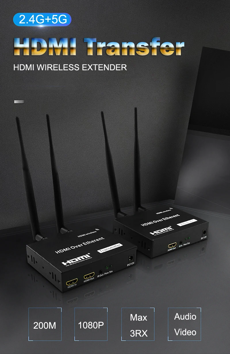 WIFI 2.4GHZ/5GHZ Wireless Hdmi Extender 200m Video HDMI Transmitter Receiver HD Extension 1 TX To 4 RX For PS4 Camera PC To TV