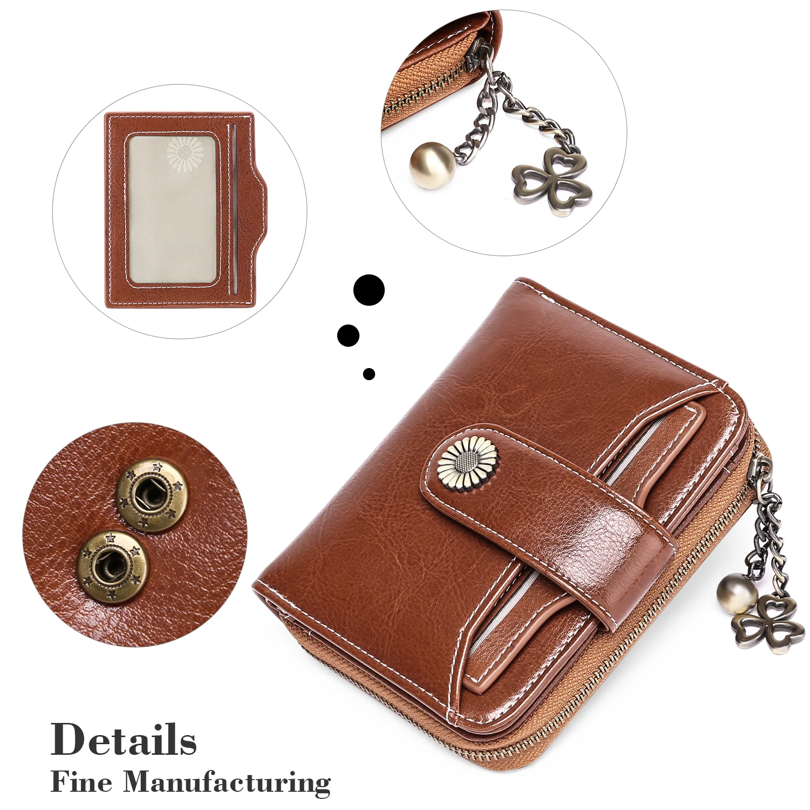 2023 New Women Genuine Leather Wallet RFID Blocking Short Multi Function Large Capacity Zipper Coin Purse Money Clip