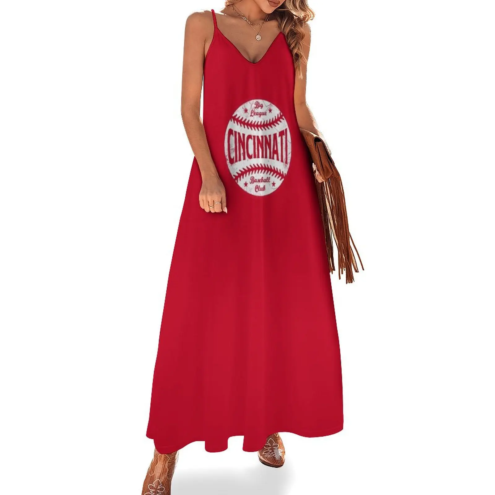 

Cincinnati Retro Big League Baseball - Red Sleeveless Dress Long dress woman Casual dresses Womens dresses dresses for women