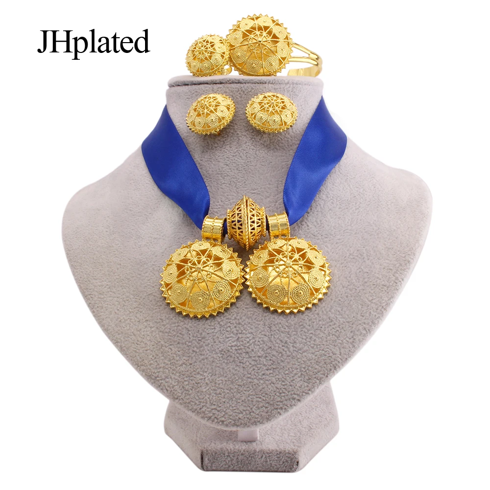 

Arab gold plated bridal Jewelry sets luxury necklace earrings bracelet ring gifts Ethiopia wedding jewellery set for women