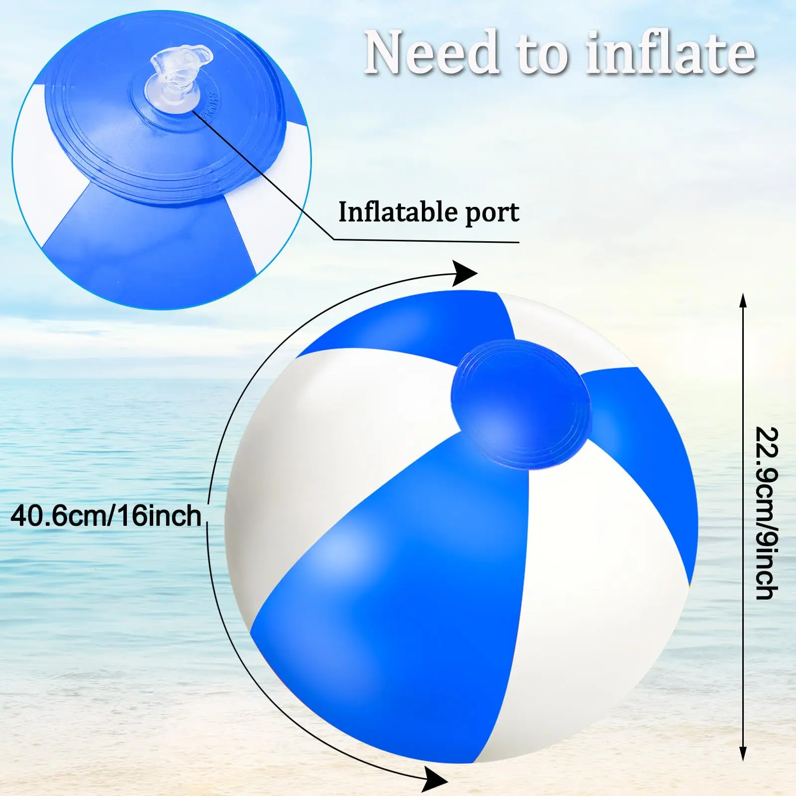 팽창식 비치 볼 라운드 풀 PVC 볼 게임 장난감, 여름 하와이 테마 해변 파티 장식, 물 게임 액세서리, 16 인치, 16 개