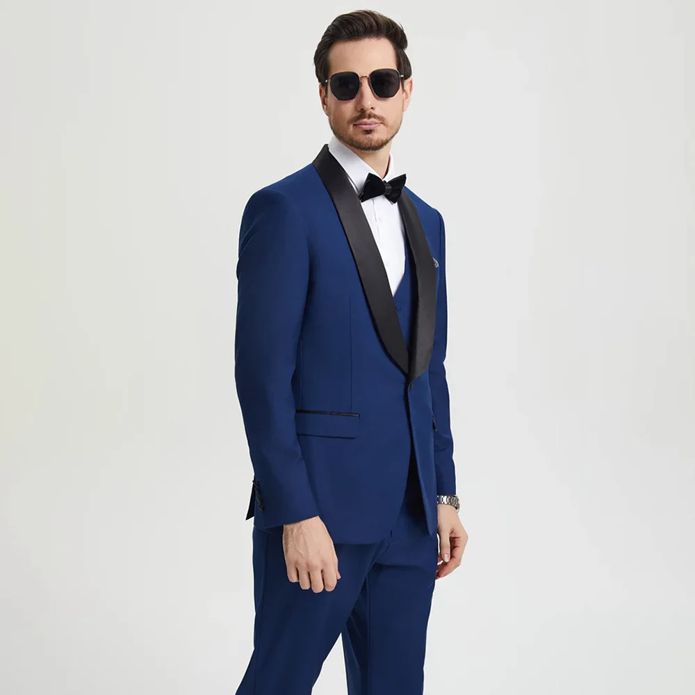 

Elegant Shawl Lapel Men Suits 3 Piece Chic One Button Solid Tuxedo Groom Wedding Party Formal Banquet Dinner Male Suit Slim