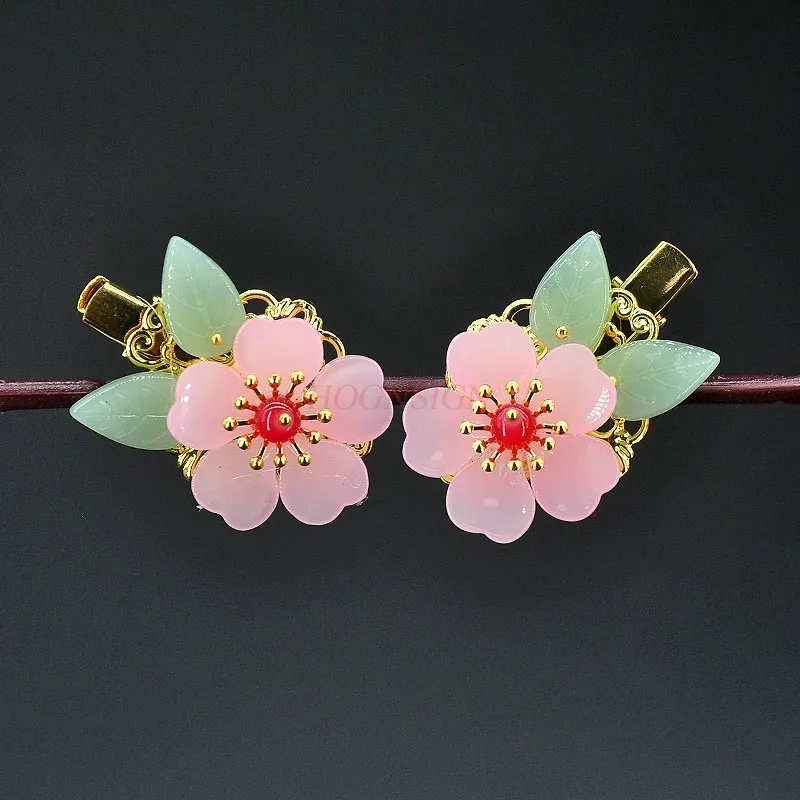 2pcs Vintage Chinese style flower hair clip, Hanfu hair accessory, one line clip with classical clip on the edge