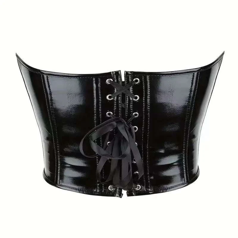 Nero senza spalline Push Up Overbust corsetti gotici e bustini Steampunk corsetto in pelle PVC Top per le donne costumi Burlesque Sexy