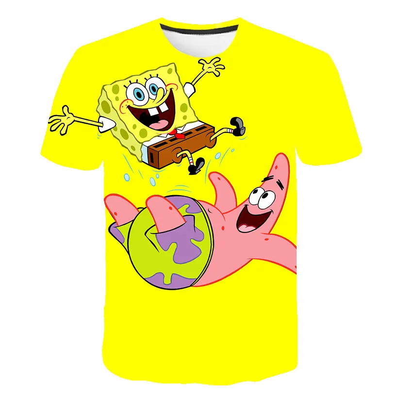 Cartoon anime SpongeBob SquarePants children\'s top T-shirt short sleeved Pi big star boys and girls short sleeved T-shirt