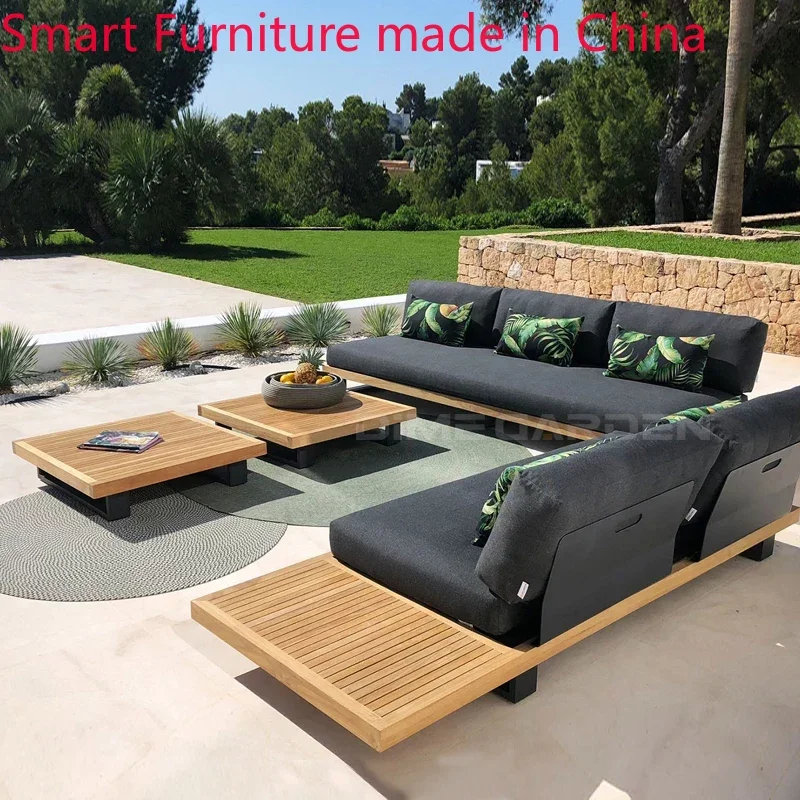 

Customized outdoor sofa teak aluminum alloy rain protection tea table courtyard villa hotel solid wood combination vine