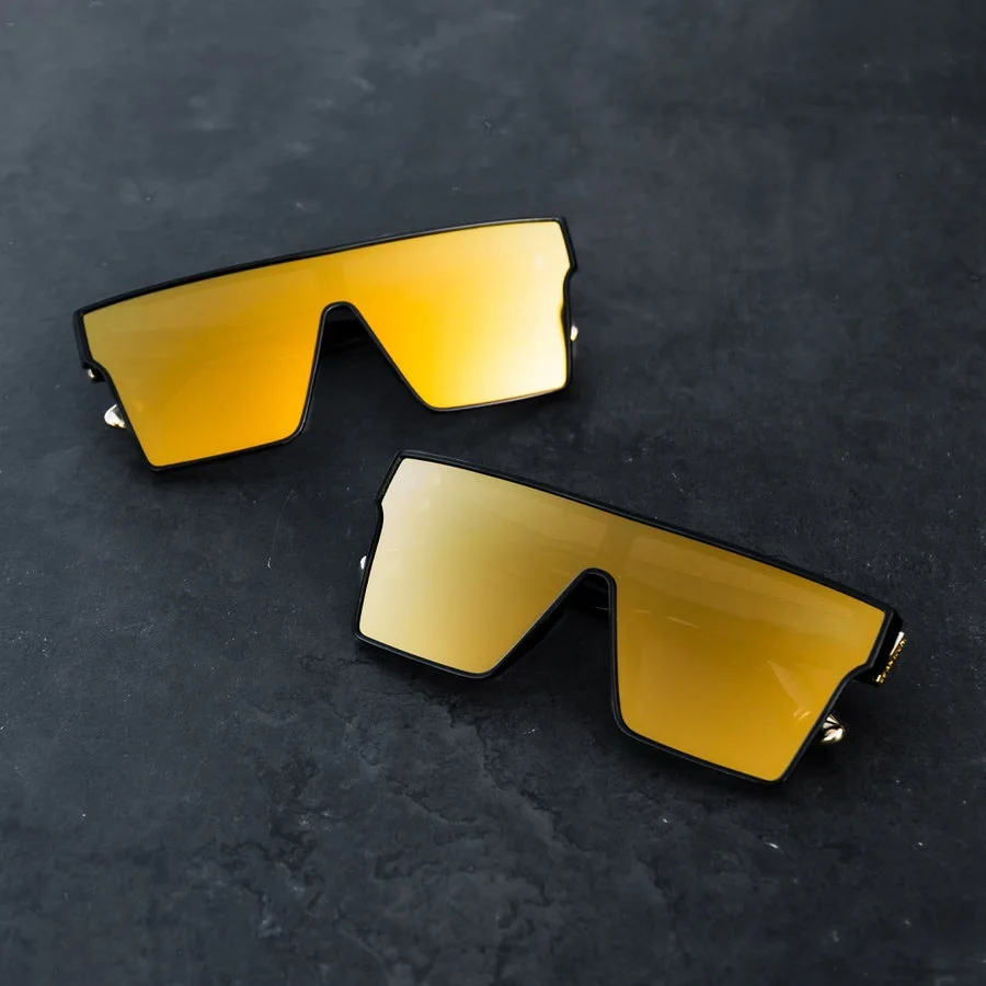 Hot selling：3512 Classic One Piece Oversized Square Mirror Gold Pink Lens Sports Sunglasses  Brand Sun Glasses