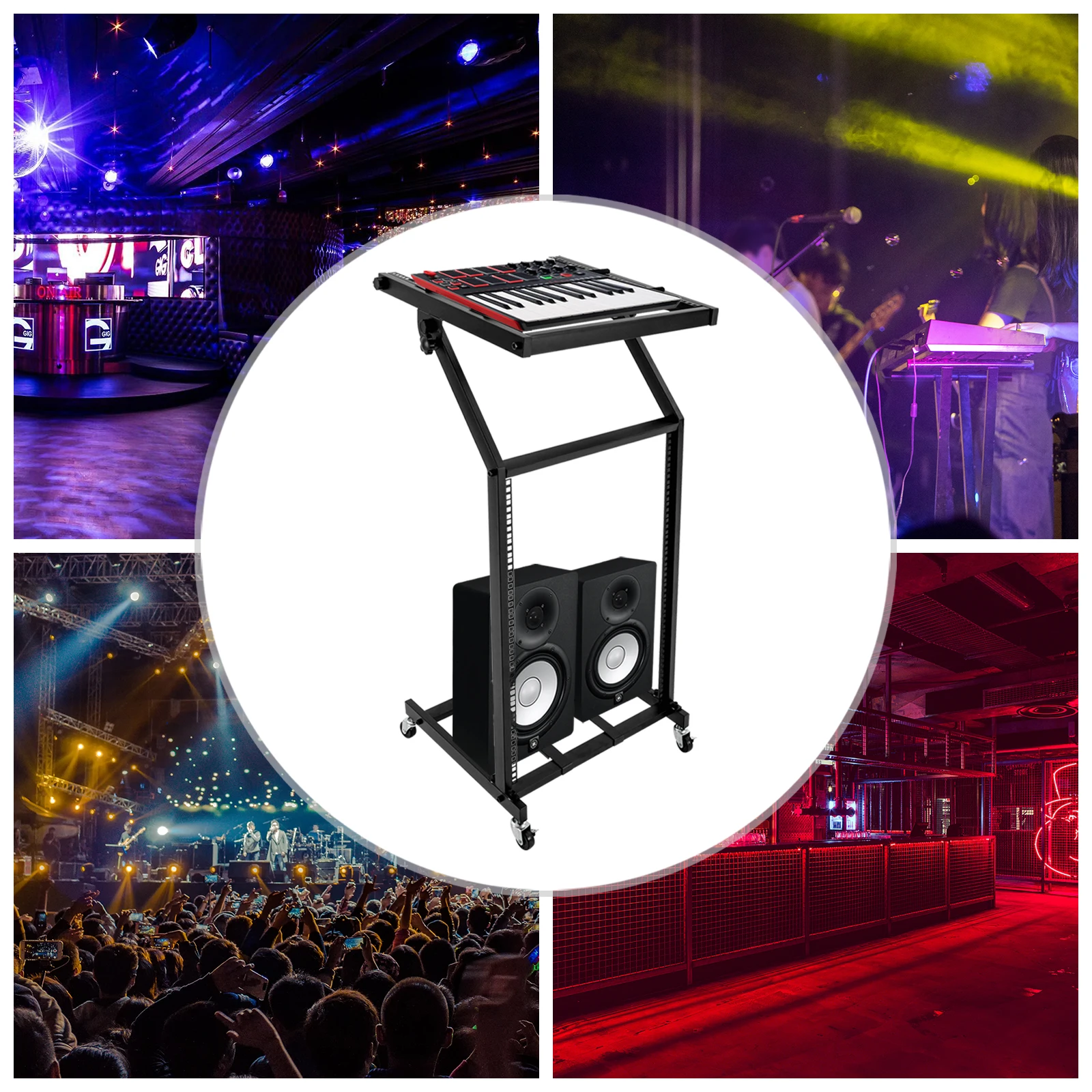 

16U Rack Mount DJ Mixer Case Stand Studio Equipment Cart Stage Amp Rolling