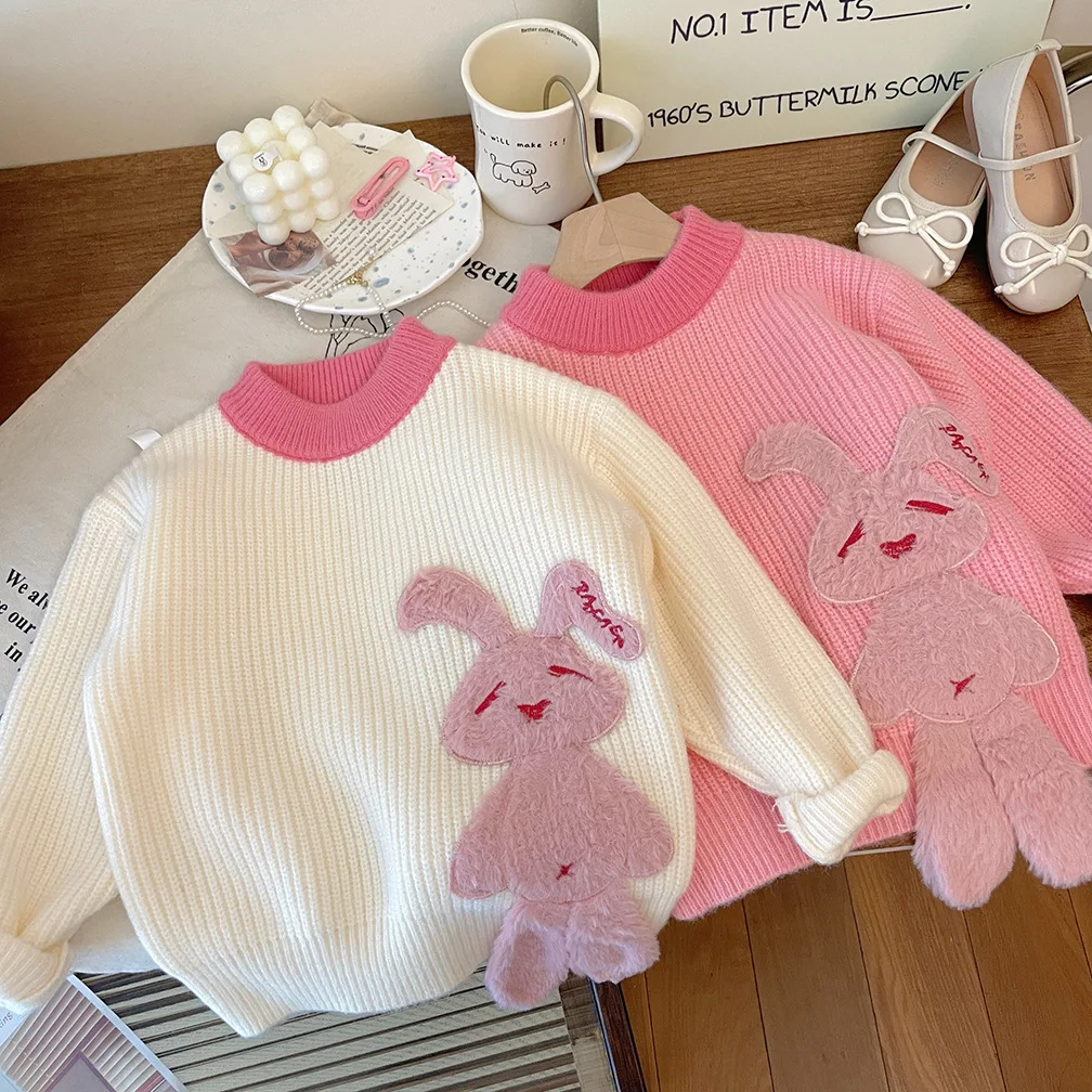 

Girls Cartoon Sweaters Autumn Winter Children Knitted Sweatshirts Outerwear For Baby 7 Years Woolen Clothes Kid Pullover Sweater