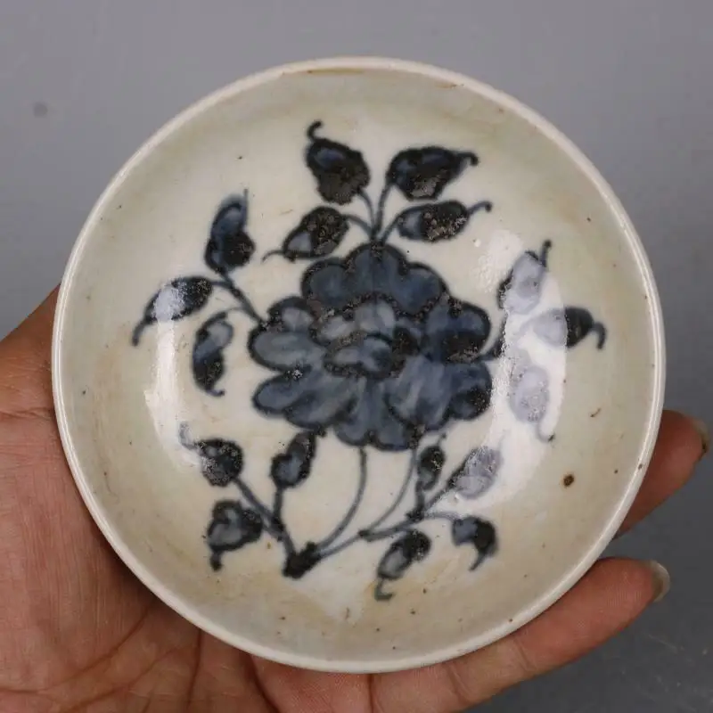 Chinese Qing Kangxi Blue and White Porcelain Peony Design Plate 3.94 inch