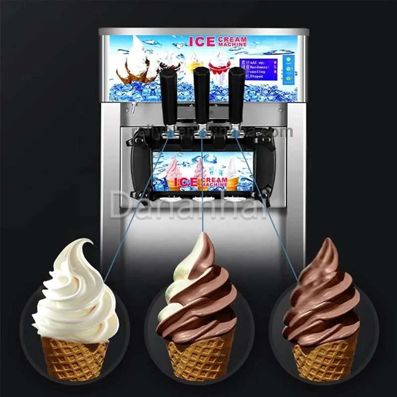 Stainless Steel Soft Ice Cream Machine Three Head Cone Automatic Vending Machine for Business Use