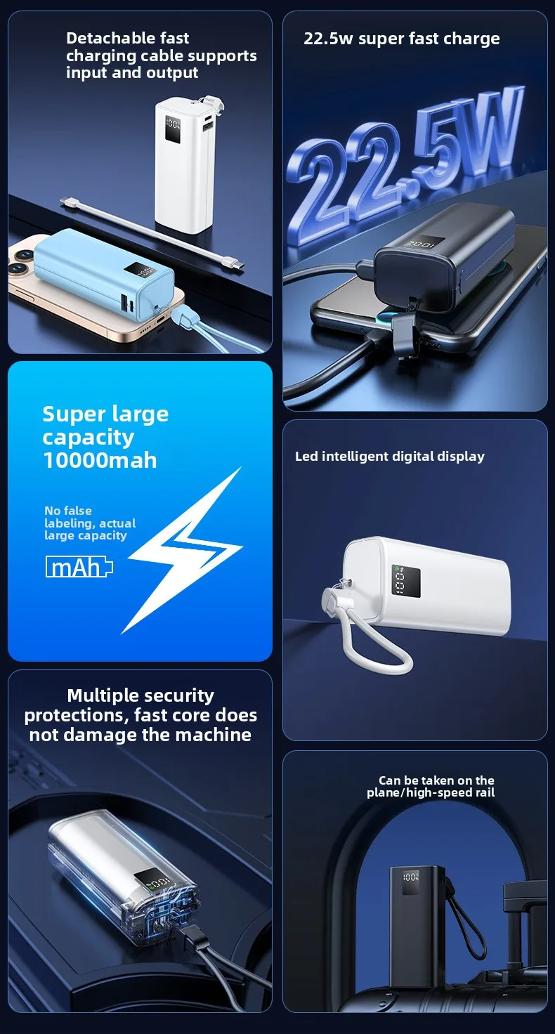 10000 mAh PowerBank Schnellladung Ersatzakku Tragbares Ladegerät Mobiler externer Akku für IPhone/Samsung/Xiaomi/Huawei/ZTE