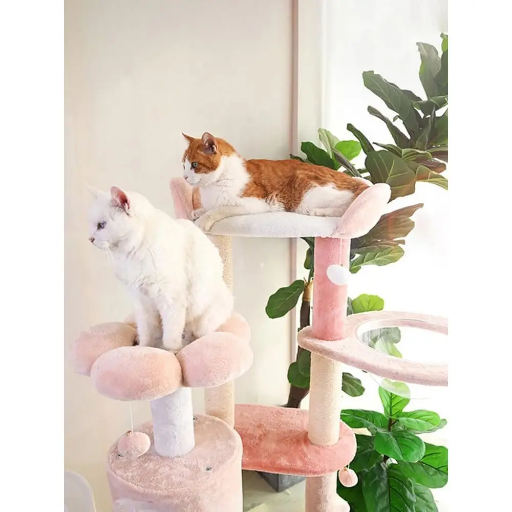 

Zezelie Pink Cat Tower with Sisal Posts, Indoor Cat Condo for Scratching and Play