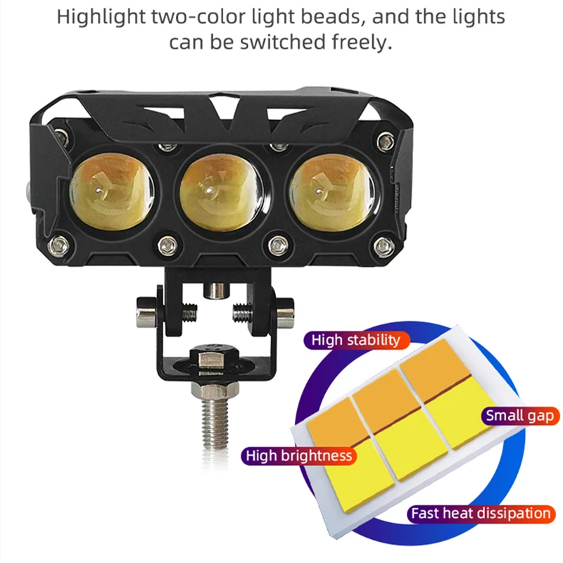 

Car Motorcycle Bi LED Direct Projector Lens Spotlight With 3 Pieces LED Lens Headlight High Low Beam 54W 6000K Universal