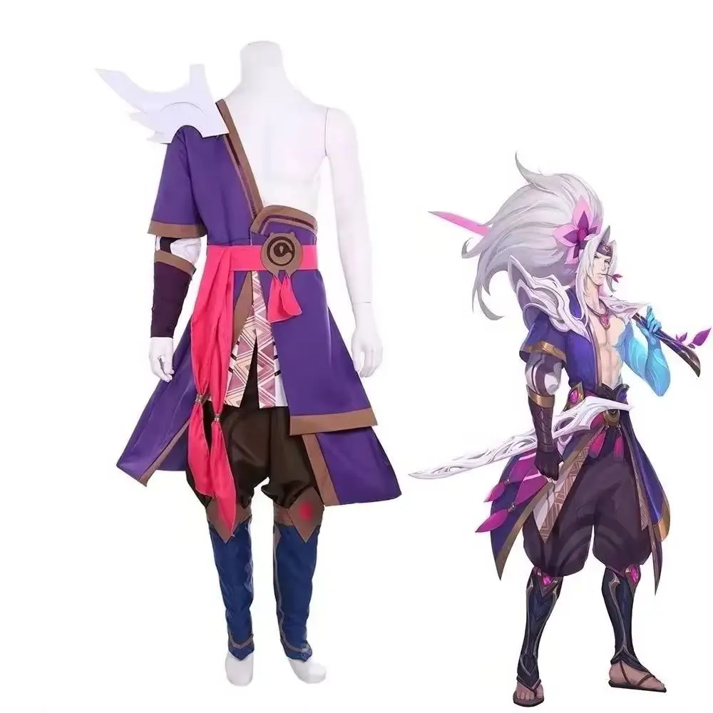 

Game Cosplay Yasuo Spirit Blossom Anime Skin Outfits Men Sloping Shoulder Combat Suits Halloween The Unforgiven Uniform