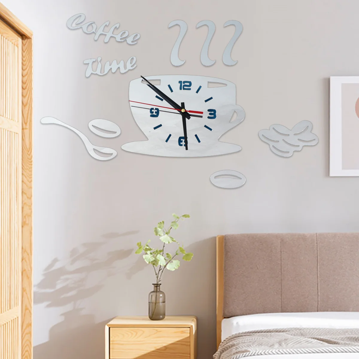

Coffee Cup Wall Acrylic Silent Wall Clock For Home Bedroom Living Room Decor Creative Modern Clock Silver