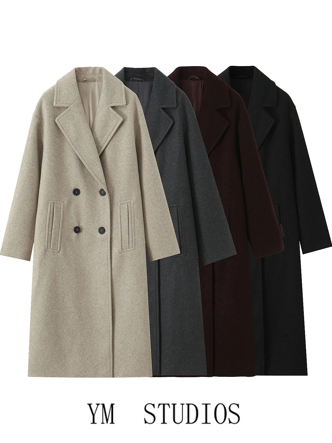 

Women's Double-breasted Woolen mat Sle Long Loose Slimming Coat Lapel Outerwear Faionable Ele Businlike